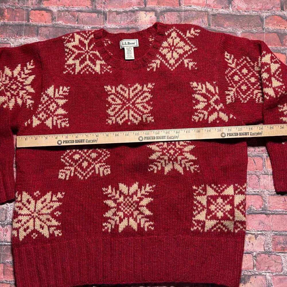 Vtg LL Bean Sweater Womens L Red Holiday Wool Ski Snowflake Fair Isle Cottage - Picture 5 of 5